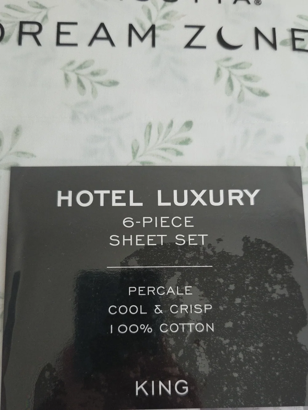 Wamsutta Dream Zone KING Cotton Percale 6 piece Sheet Set Green Leaf on white